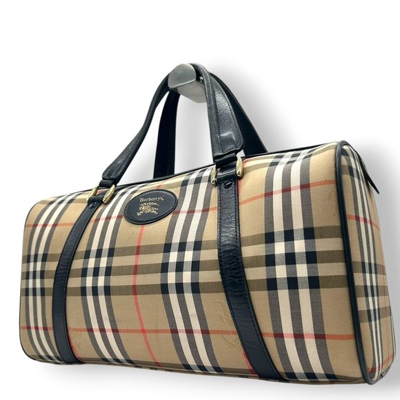 バッグ Vtg Burberrys Boston Bag Black Leather BURBERRY Vintage Black Leather Boston Bag